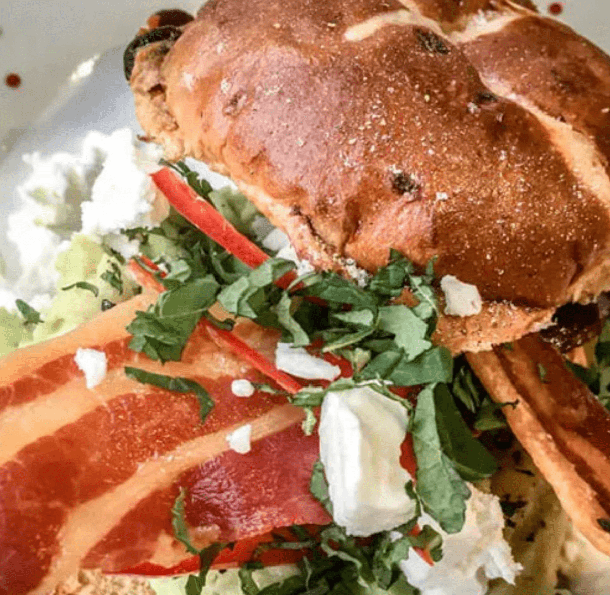 Bacon Smashed Avocado Hot Cross Bun - Shop